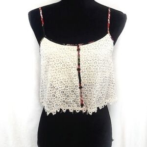 Paper Crane Cropped Floral Lace Tank Top White M